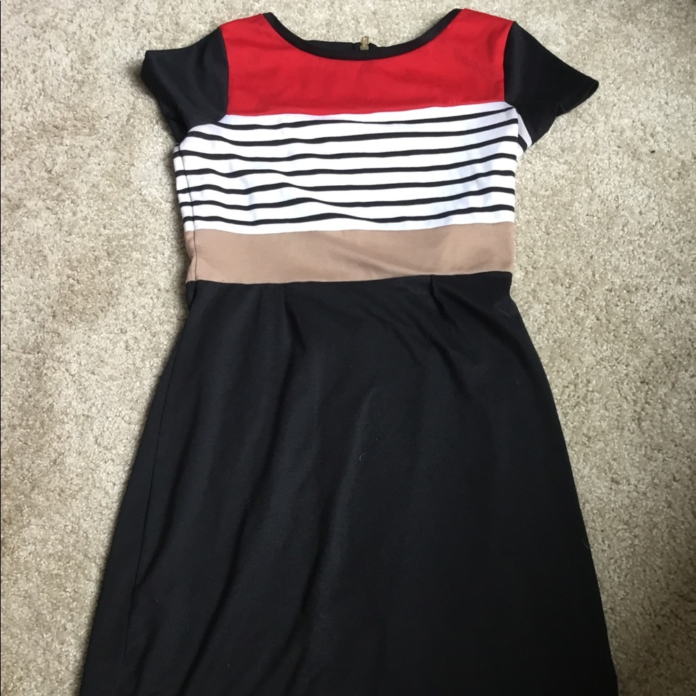 Red, White, Red, and black dress